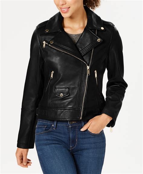 michael kors moto leather jacket macys|Michael Kors leather jacket macy's.